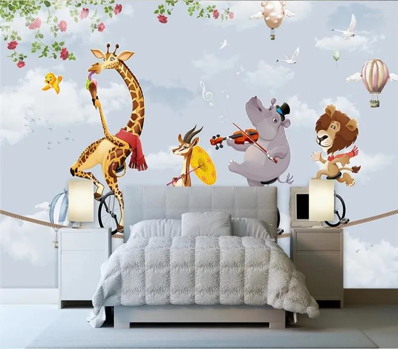 Papiers peints grand papier peint mural personnalisé dessin animé Animal ballon à air fond peinture murale matériau étanche