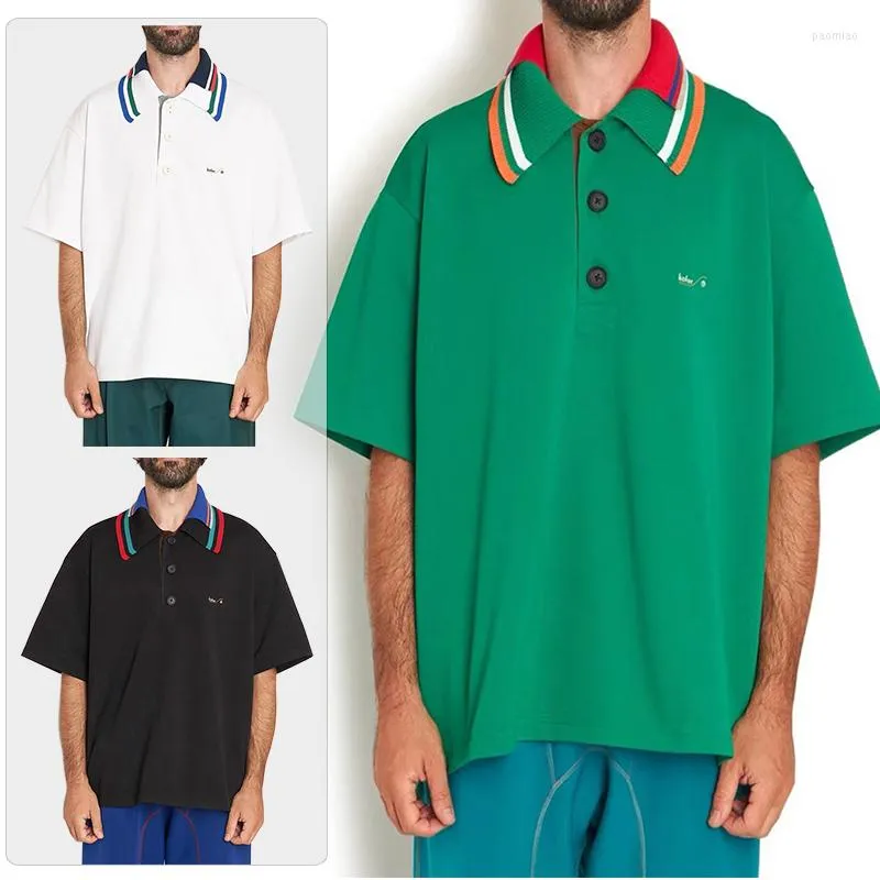 Herren Polos KOLOR 22SS Abe Runyi Japanische Tricolor-Stichstickerei Doppelschichtkragen Baumwollpolo Kurzarmhemd für Männer Lose T-Shirts