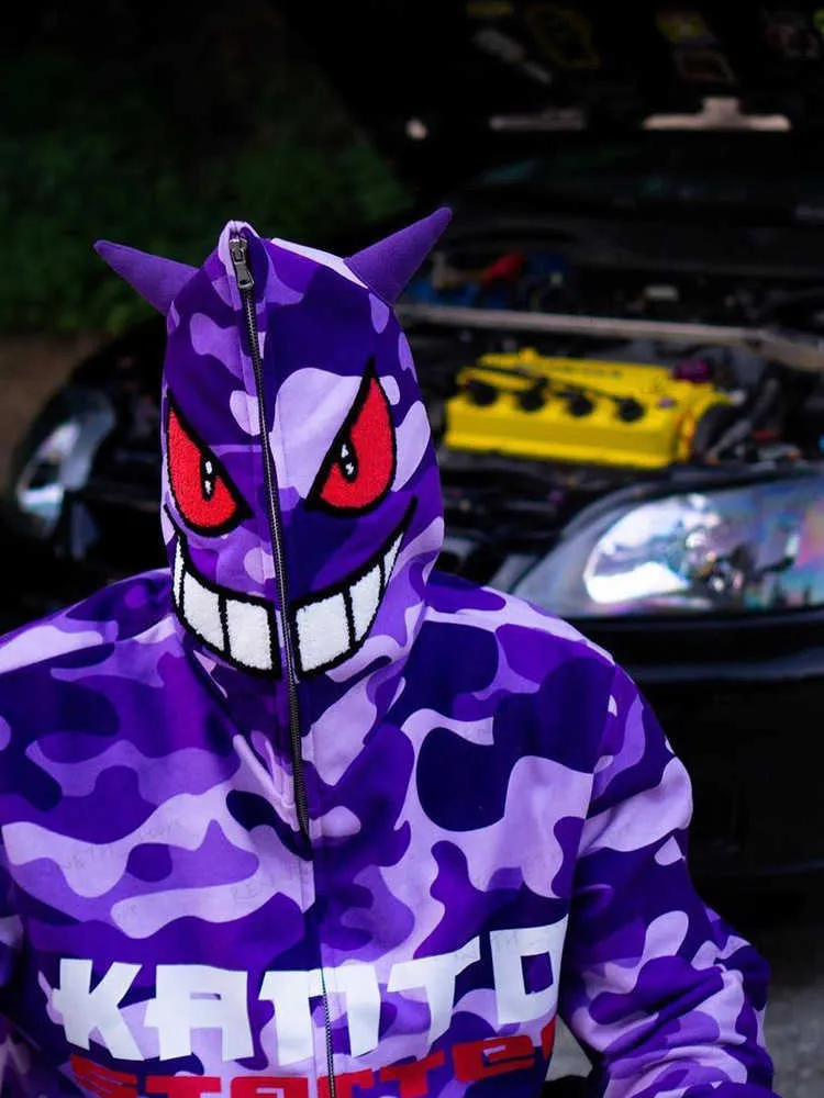 Erkek Hoodies Tişörtü Yeni Gengar Gengho Harajuku 3D Kapşonlu Rahat Moda Kadın Kazak Fermuar Seti T230323