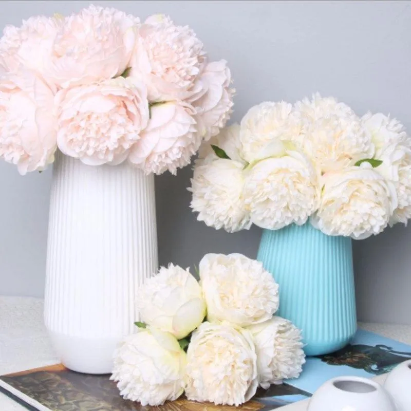 Ghirlande di fiori decorativi 5pz Grande peonia Fiore di seta artificiale Bouquet da sposa Decor Bianco Display per la casa Confezione finta Cuore Rosa RosaDecorativ