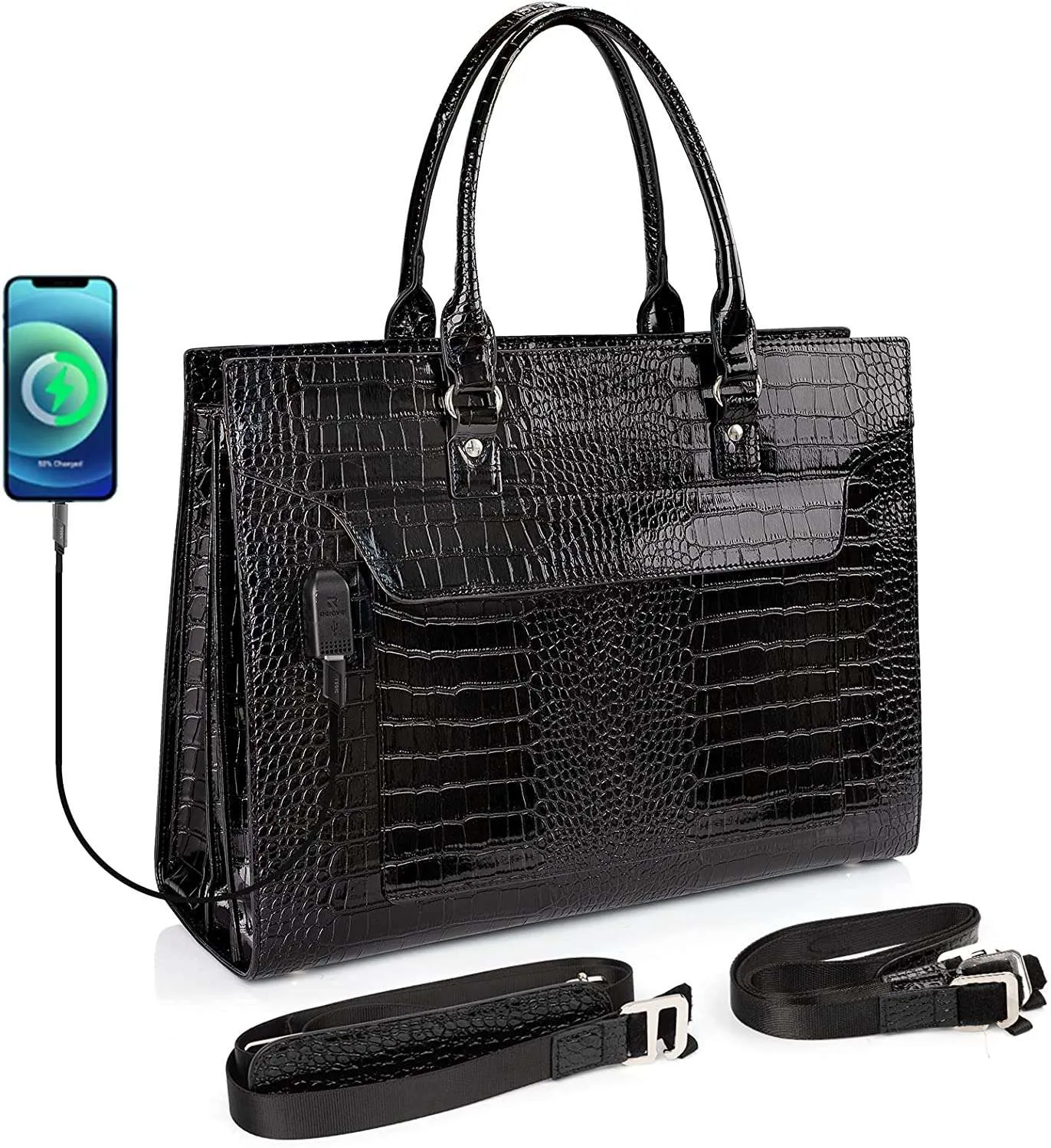 Sacs polochon sacoche pour ordinateur portable pour femme 17 pouces fourre-tout mode ordinateur épaule étanche cuir enseignant sac à main avec port USB grand