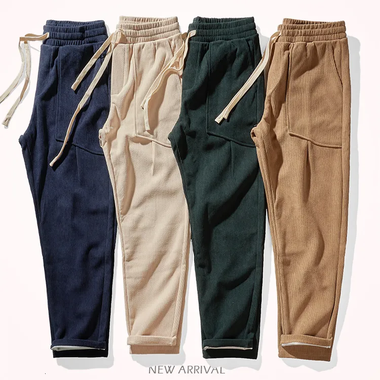 Pantaloni da uomo Autunno Inverno Americano Retro Velluto a coste pesante Cargo Moda lavato Pantaloni larghi con coulisse Sport Casual 230323