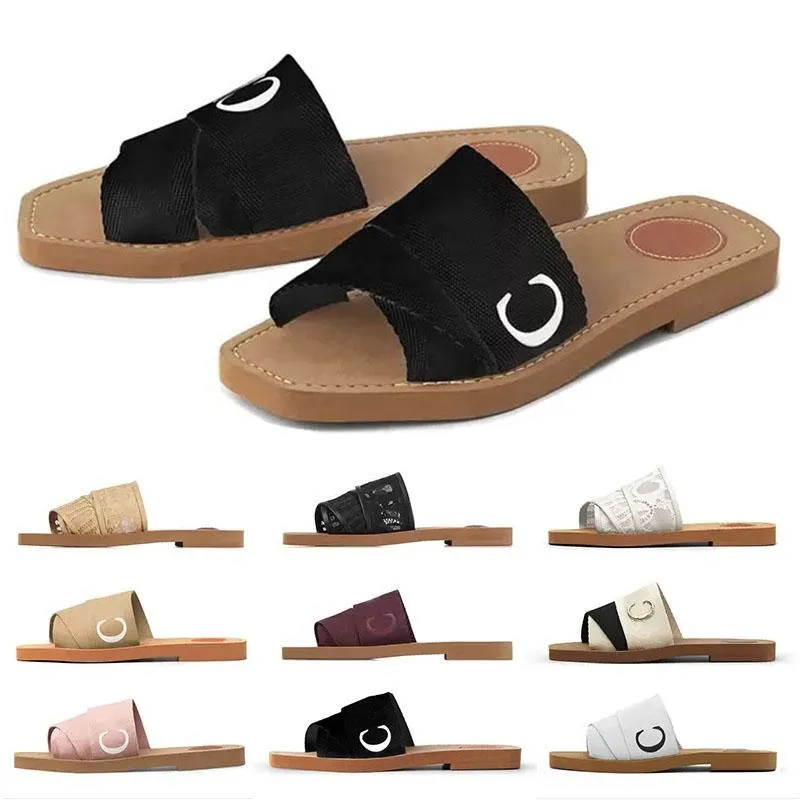 2023 Casual Sandalen Sommer Designer Leinwand Hausschuhe Rutschen Frauen Woody Mules Sandalen Gummi Outdoor-Schuhe Turnschuhe