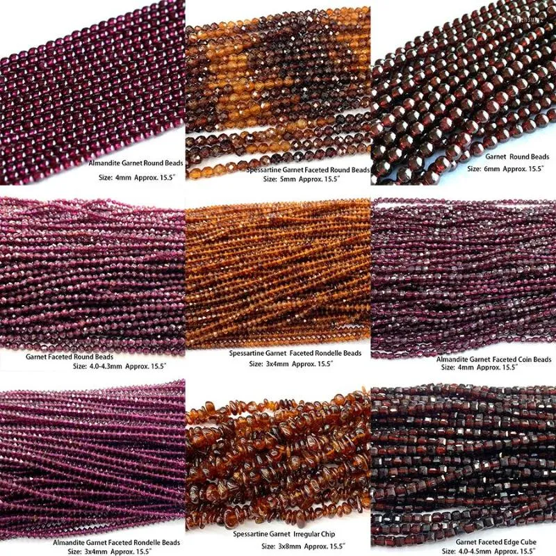 أحجار كريمة فضفاضة Veemake Natural Almandite Spessartine Garnet جولة Rondelle Edge Cube Coin Disc Beads لصنع المجوهرات DIY