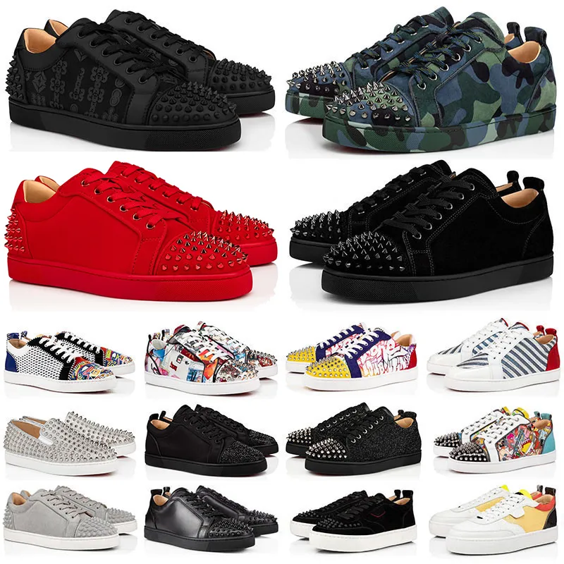 Designer Herren Low Dress Schuhe Sneakers Mode Schwarz Weiß Camo Grün Glitzer Grau Rosa Leder Wildleder Männer Frauen Spikes Trainer Sportschuh Sneaker mit Box