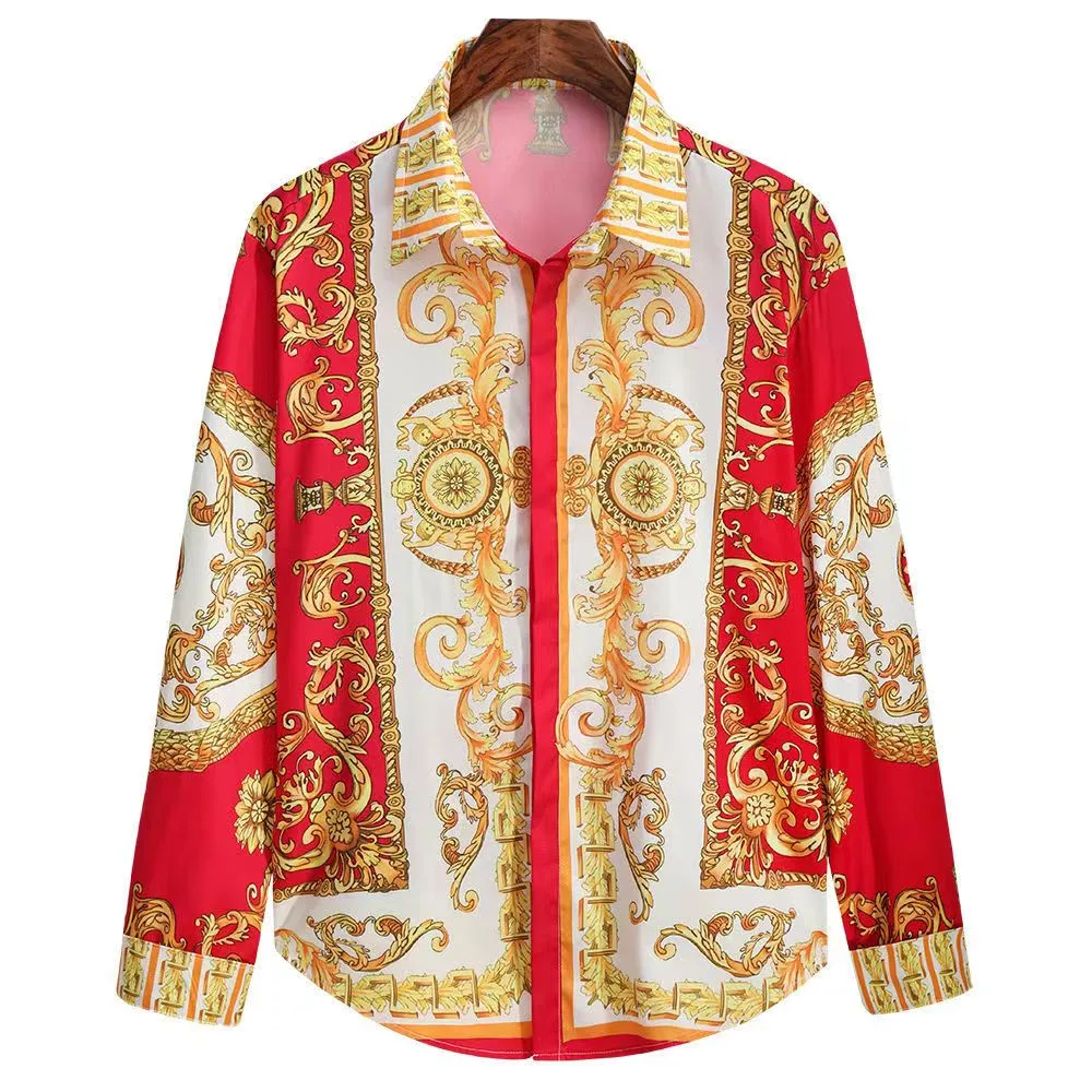 green emerald velvet dress Luxury Long Sleeve Mens Baroque Shirts Dress Autumn Party Prom Wear Slim  Fit Male Brand Clothing Striped Print Casual Shirt Men