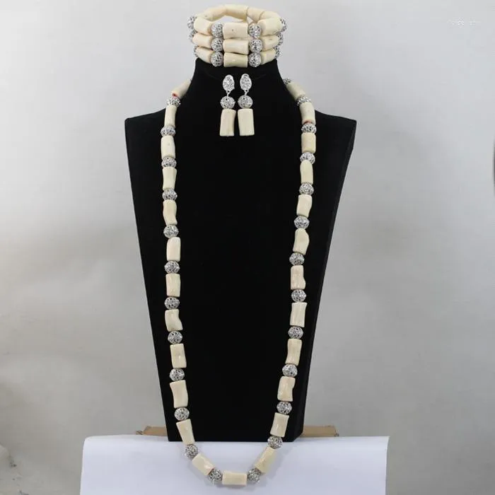 Necklace Earrings Set Silver Rhinestone Zircon Findings African Coral Bracelet White Beads Jewelry Free Ship CNR640