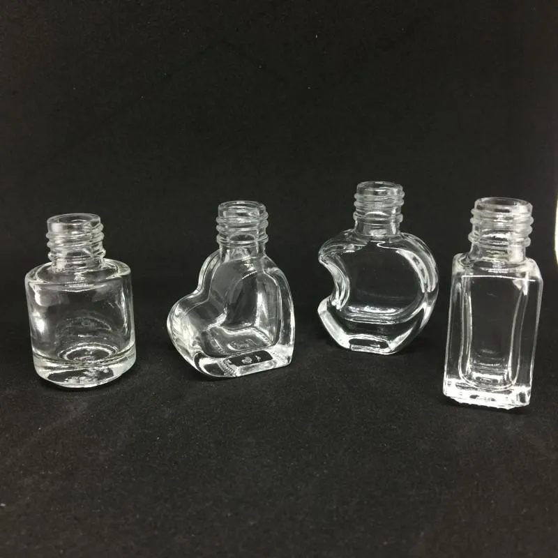 5ml Glass Empty Nail Polish Bottle Heart Round Square  Shape Transparent Cosmetic Container Clear Glass Nail Glue Bottle For Sample