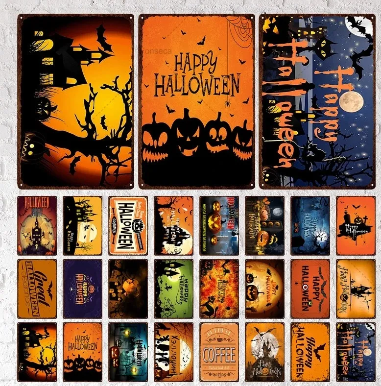 Halloween Themed Decorative Metal Tin Sign Board Retro Signage Public Wall Decor Home Club Wild Cave Home Metal Poster 30X20cm W03
