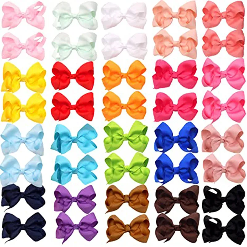 Boutique Grosgrain Ribbon Pinwwheel 3 "Cabelo Cabelo Cleligator Clipes para bebês crianças adolescentes 30pcs