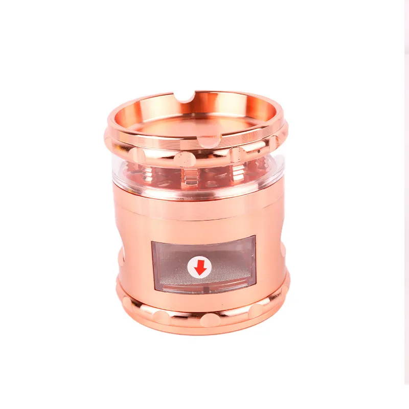 Ashtray Style Herb Malder Tobakslipare Metall 4-stycken Handmekanisk slipning Shredder Crusher Bend Saver Copper Color