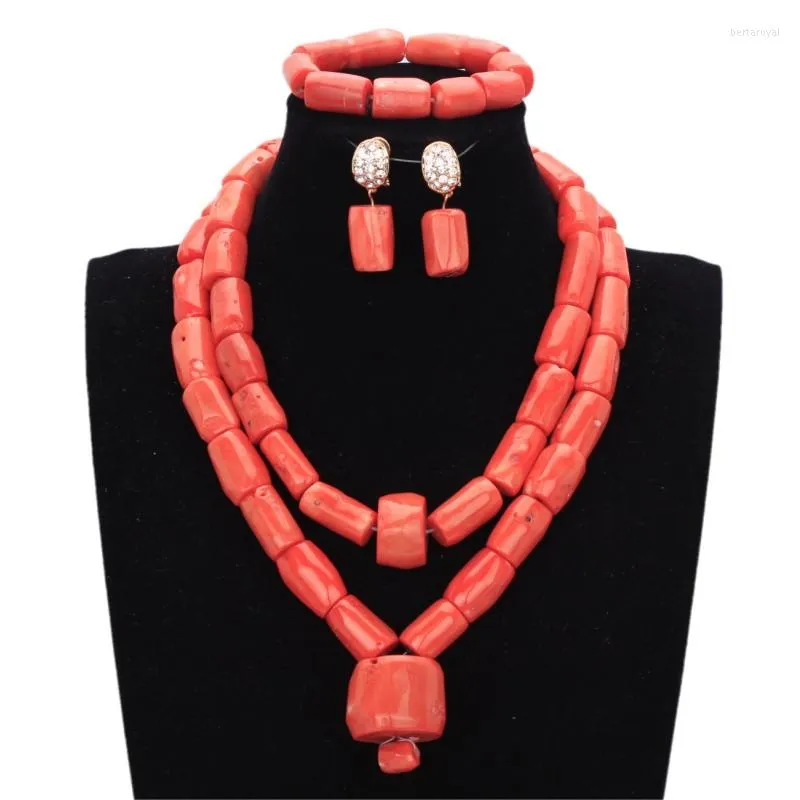 Kolczyki naszyjne Zestaw 4ujewelry Edo Bridal Nigerian Ladies Nature Coral Peads Zestawy biżuterii dla kobiet 2023