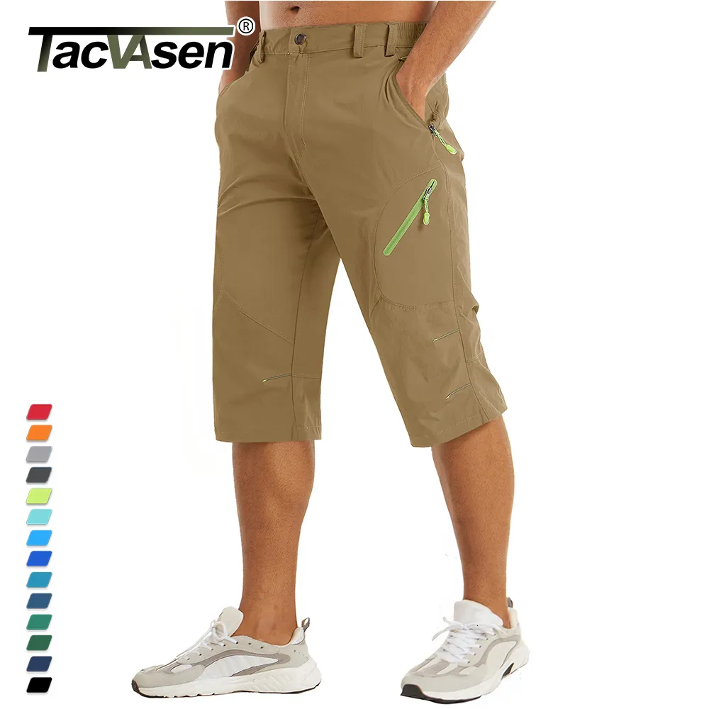 Men's Shorts TACVASEN Below Knee Length Summer Waterproof Shorts Mens Quick Drying 34 Pants Hiking Walking Sports Outdoor Nylon Shorts 230322