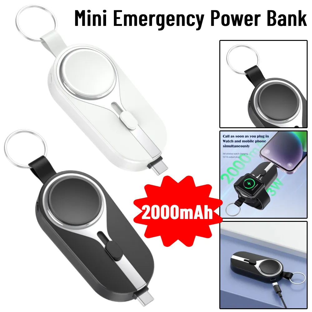 5V 3000mah powerbanki Mini bezprzewodowy brelok awaryjny Pover Bank telefon i zegarek zasilanie awaryjne z chowaną wtyczką