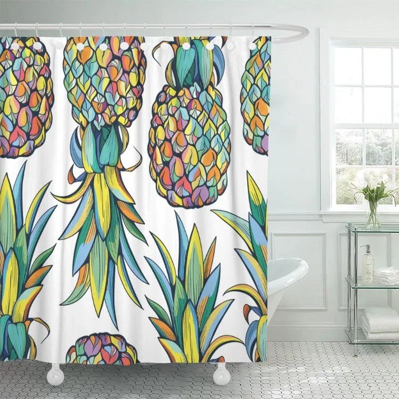 Shower Curtains Curtain Yellow Jungle Colorful Pattern With Pineapples Green Beauty Doodle Waterproof Polyester Fabric Set Hooks