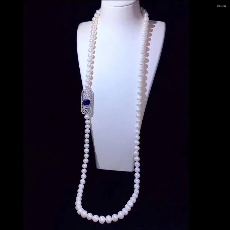 Catene Natural Pearl 33'' 1 Strand White CZ Connector Collana