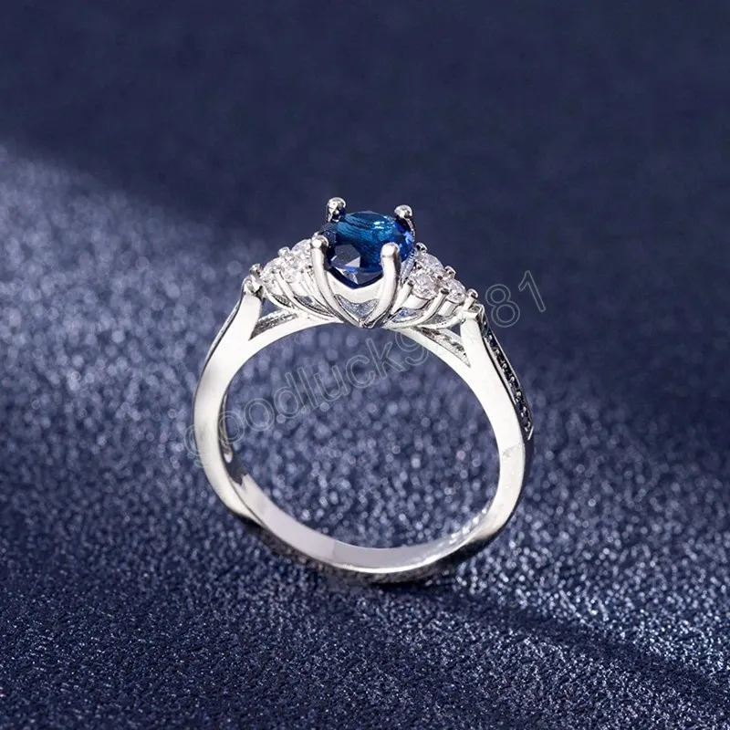 Bijoux de luxe en cristal bleu Royal pour femmes Imitation saphir Zircon anneaux pour femmes bagues de fiançailles de mariage Bague