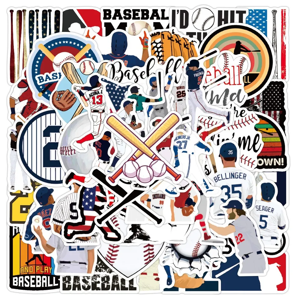 50pcs-Pack Baseball Sport Stickers Partihandel Vinyl Sticker Waterproof Laptops Car Scrapbooking Water Bottle Guitar Box skateboard JDM Bagage Decal