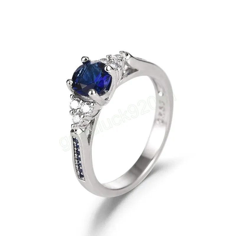 Bijoux de luxe en cristal bleu Royal pour femmes Imitation saphir Zircon anneaux pour femmes bagues de fiançailles de mariage Bague