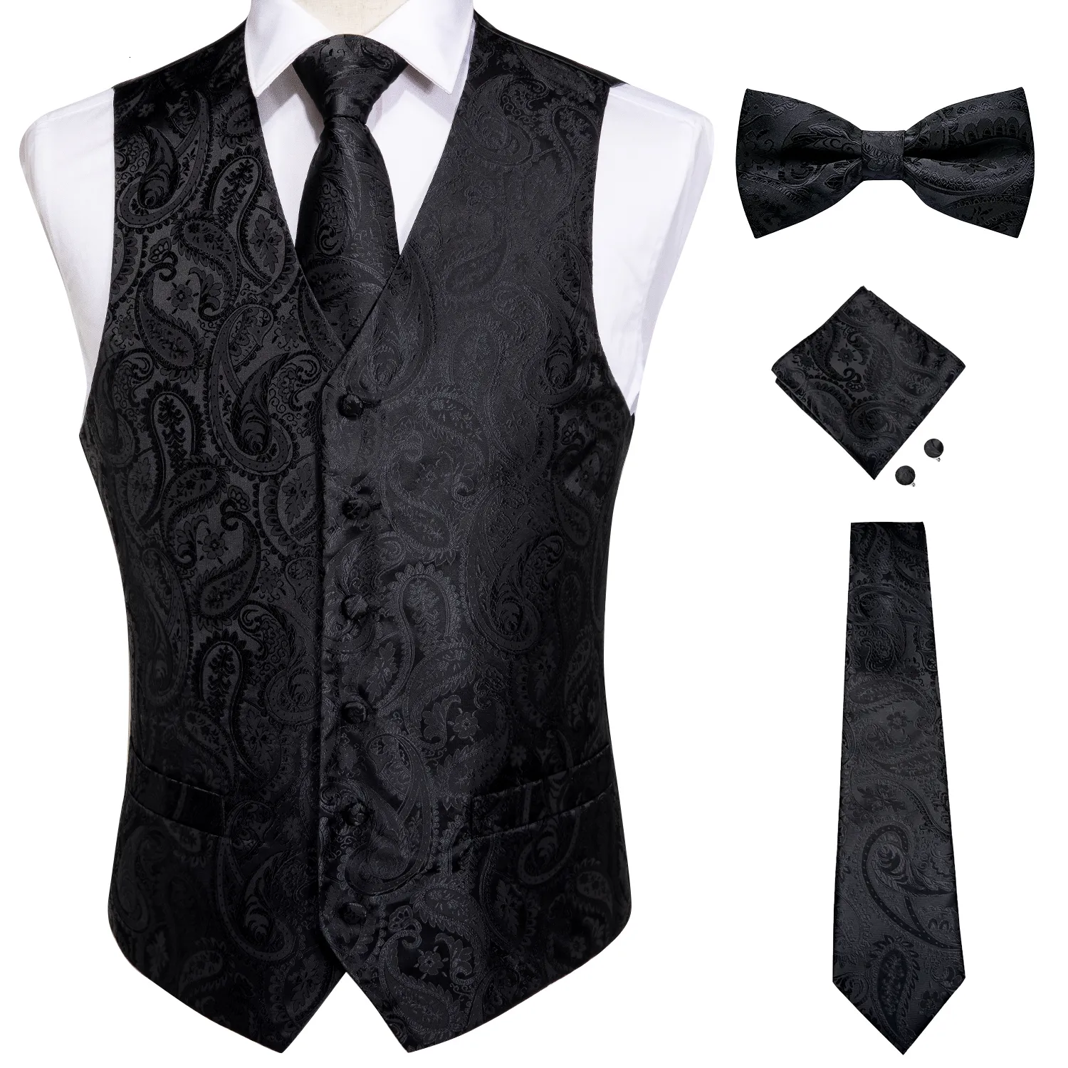 Mäns kostymer blazers västar för män smala passform Mens bröllop kostym Vest Casual ärmlös formell affärsverksamhet Male Waistcoat Hanky ​​Slitte Bow Tie Set Dibangu 230322