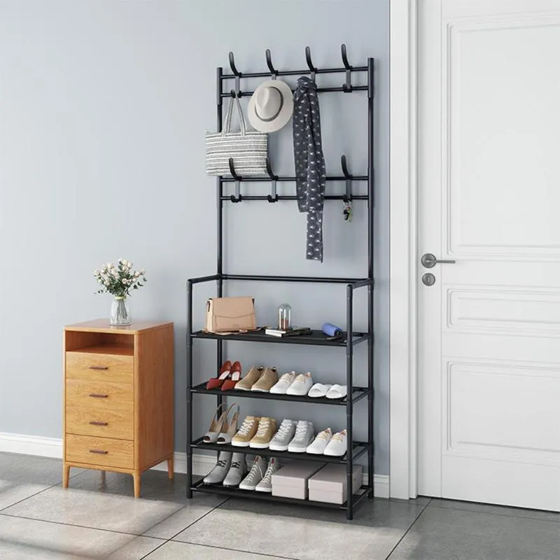 Hängare Metal Multi-Layer Floor Standing Coat Rack Kläderhängare Skor Lagringshållare Garderobskläder Torkmöbler Rackar