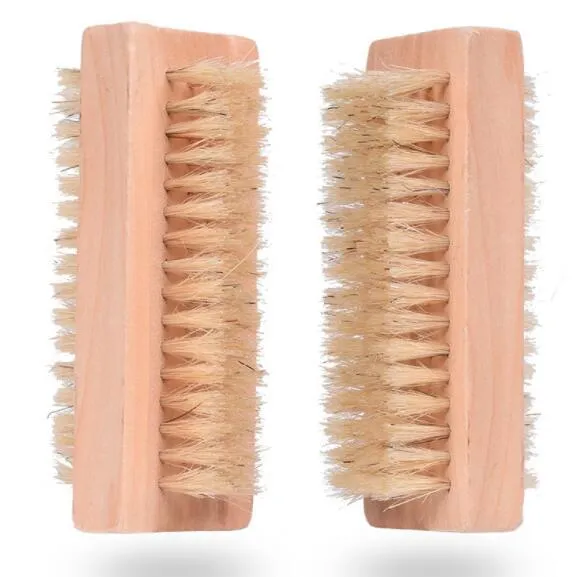 Nouvelle brosse à ongles en bois Poils de sanglier naturels à deux faces Brosse à ongles manucure en bois SPA Brosse à double surface Brosses nettoyantes pour les mains 10CM RRA