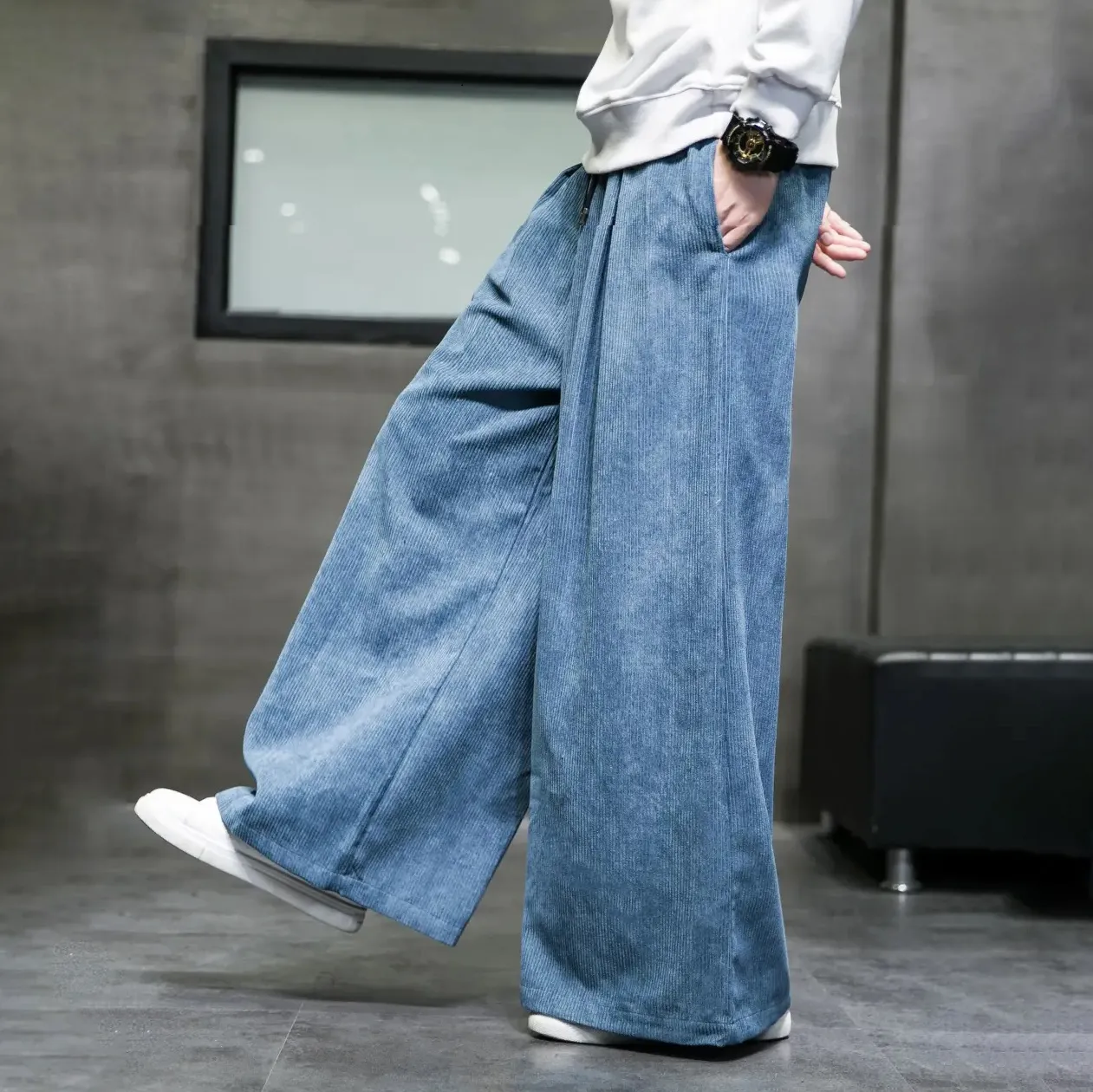 Calça masculina cor de cor sólida calças de perna larga de grande porte de tamanho vintage roupas de veludo solto calças casuais masculinas Harajuku calças 230323