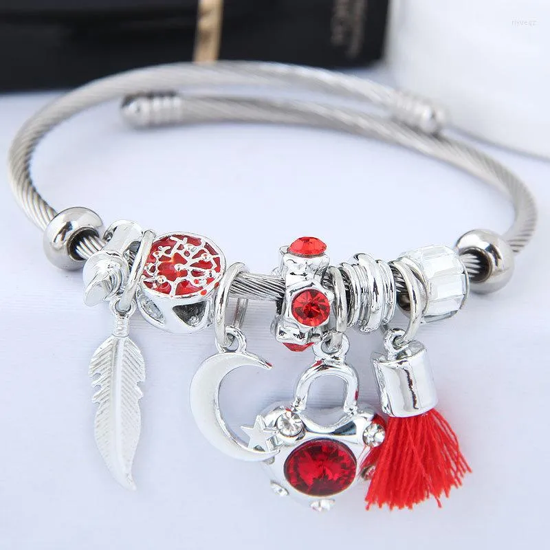 Charme Armbänder Verkauf Edelstahl Manschette Anpassen Größe Mit DIY Quaste Charms Armband Für Dame Hohe Qualität 2023 Mode Schmuck