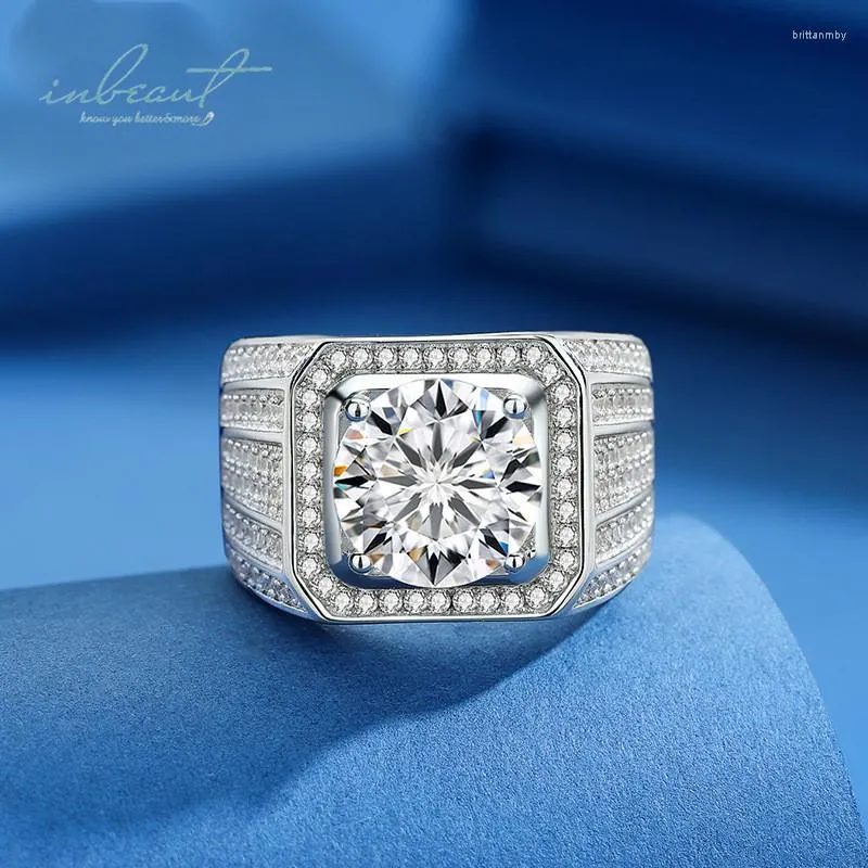 Cluster Rings Inbeaut Classic 925 Silver 5 CT Utmärkt Cut Pass Diamond Test Sparkling D Color Moissanite Wedding Ring For Men Fine Jewelry
