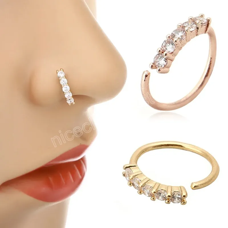 3 färger Small 5 Crystals Rhinestone Charming Nose Hoop Ring for Women Girl Earring Fashion Jewelry