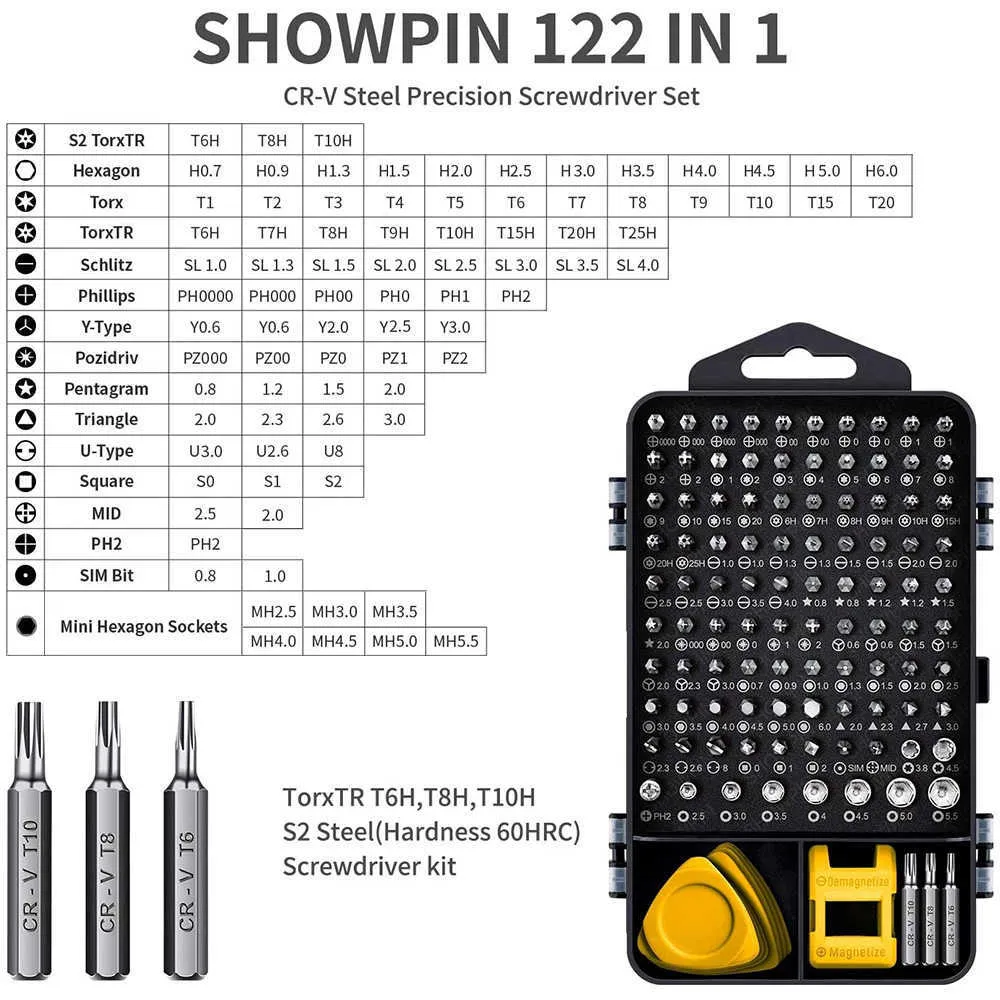 Computerreparatiekit in magnetische laptop schroevendraaier kit precisie schroevendraaier stel kleine impact schroefdriver ingesteld met Case DIY -reparatiehulpmiddelen