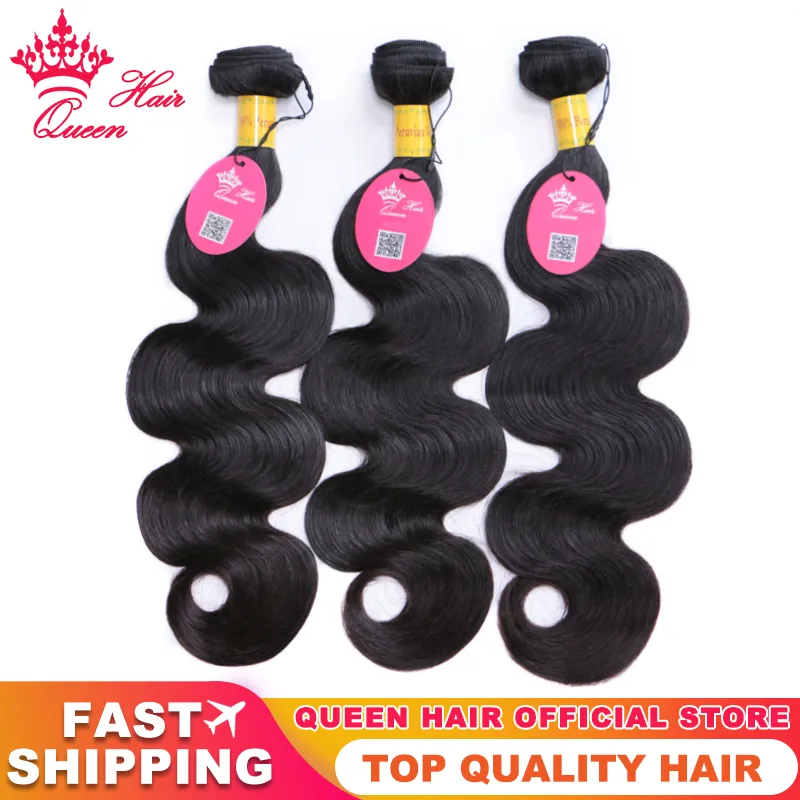 Drottning hårprodukter blandad storlek bästa kvalitet peruansk jungfru rå mänsklig hårförlängning kropp vågmaskin inslag 12-28 marknadsföring pris gratis frakt