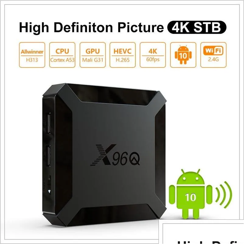 Android TV Box X96Q 10.0 2Gb Ram 16Gb Allwinner H313 Quad Core Ondersteuning 4K Set Topbox Mediaspeler Drop Delivery Elektronica Satelliet Dhyqp