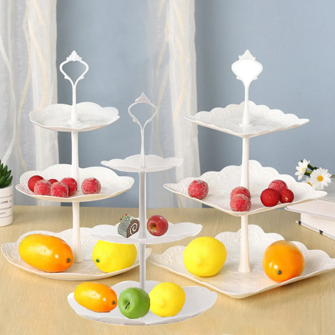 3 Tier Plastic Cake Fruit Plate Wedding Cake Plates Cupcake Stand Afternoon Tea Cakes Party Table Seary Dessert Three Layer Desserts Rack