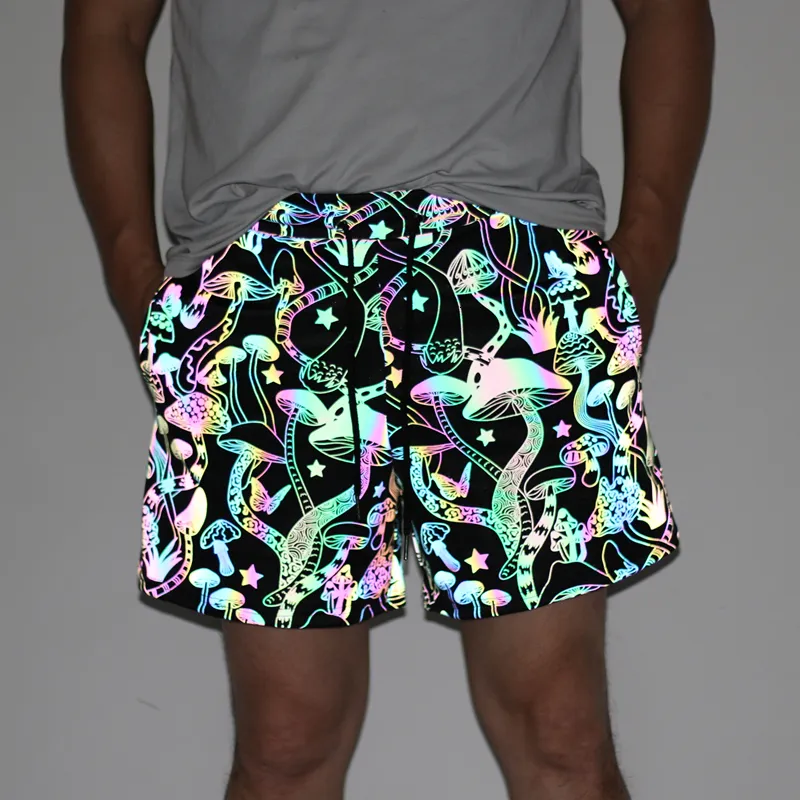 Pantaloncini da uomo Arrivo Pantaloncini riflettenti Uomo Night Jogging Riflettono la luce Fungo colorato INS Abbigliamento estivo traspirante Bermuda Masculina 230323