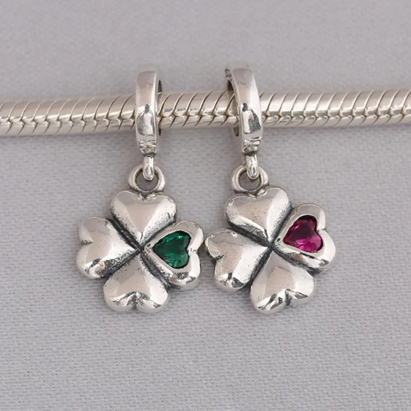 Kralen andere echte 925 Sterling Silver Bead Green Rose Lucky Clover Dange Charm Fit Fashion Dames