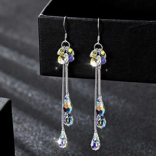 Charme Delysia King femmes polyvalent long gland goutte d'eau boucles d'oreilles à la mode cristal étincelle tempérament Anti allergie goutte Z0323