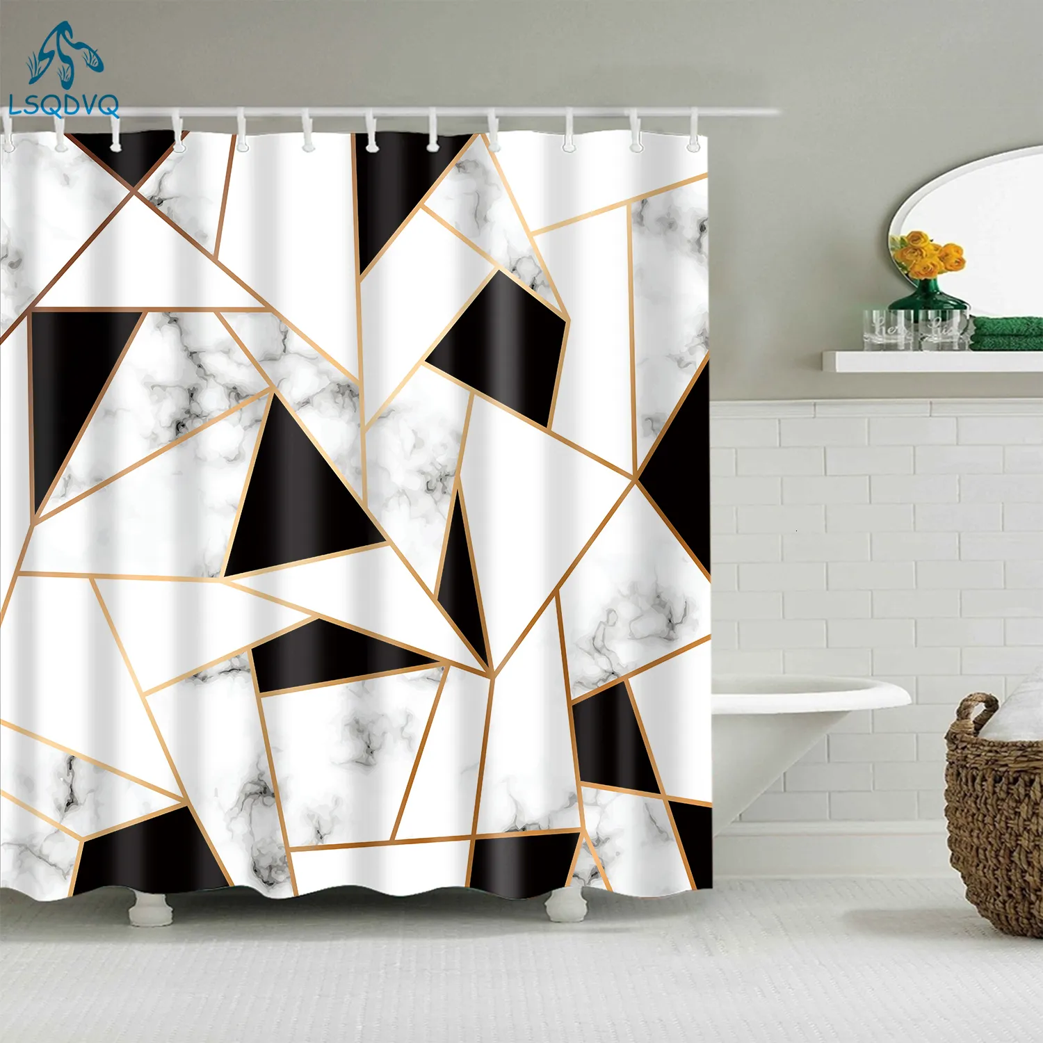 Duschgardiner dekorativa geometriska duschgardiner badrumsgardin geometri frabisk vattentät polyester hemtextil med krokar 230323