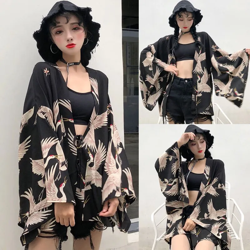 Etniska kläder Kimonos Kvinna 2023 Japansk Kimono Cardigan Cosplay Skjorta Blus För Kvinnor Yukata Kvinna Sommarstrand FF564