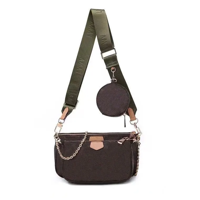 Kvinnor väskor multi pochette accessoires handväska gammal blommor mode mångsidig crossbodys väska kedja webbing 3-i-1 påse axel klaffväska med rund handväska