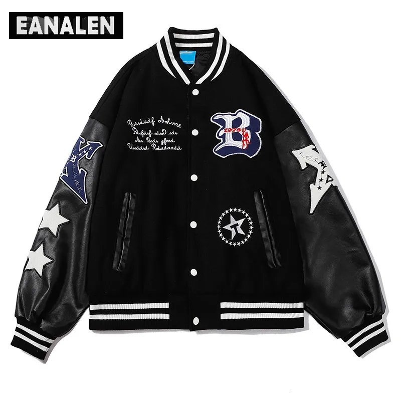 Mäns jackor harajuku gatuklädermärke Hip Hop Baseball Uniform Leather Jacket Men Xingx Graphic Motorcykel Racing Retro Uniform Coat 230323