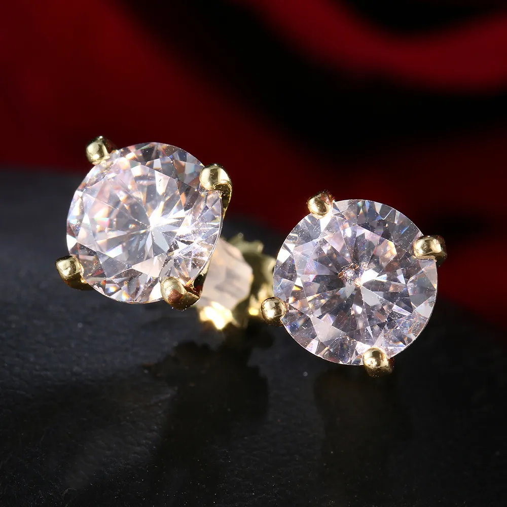 Bling Diamond Earrings Yellow Gold Plated Shiny Round CZ Earrings Nice Gift for Men Women Nice Gift