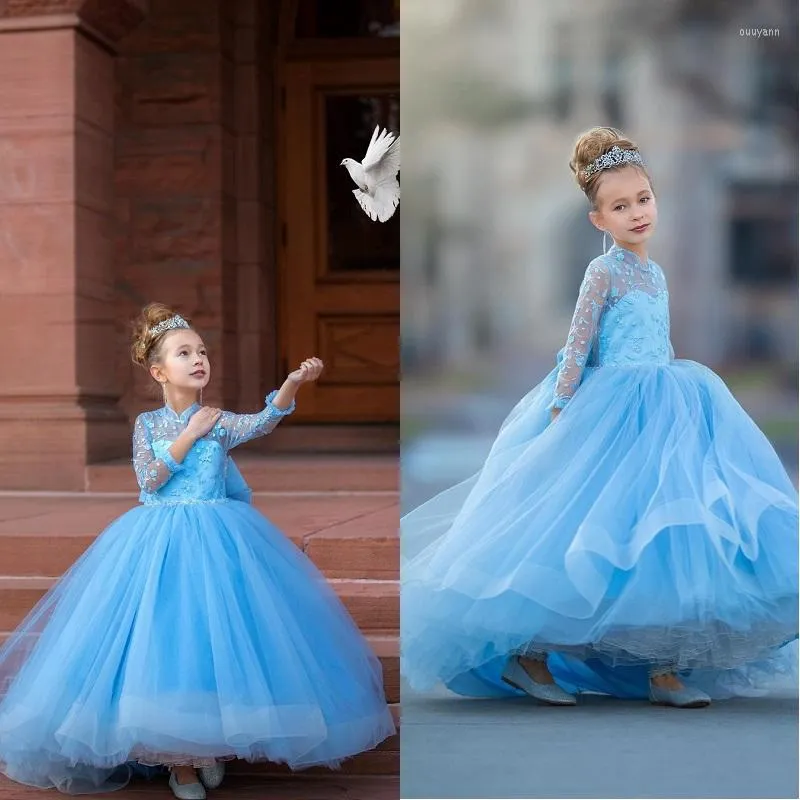 Fille Robes Première Communion Robe À Manches Longues En Dentelle Fleur Pour La Fête De Mariage 2-14 Ans Princesse Robe De Bal