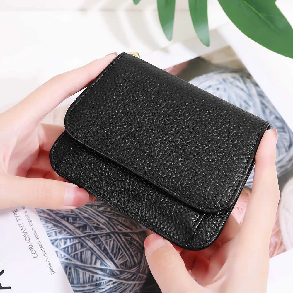 Wallets Trapezoid Genuine First Layer Cow Leather Mini Hasp Coin Bag Lady Purse Girl Small Back Zipper Card Pocket Key Ring Style Wallet Y2303