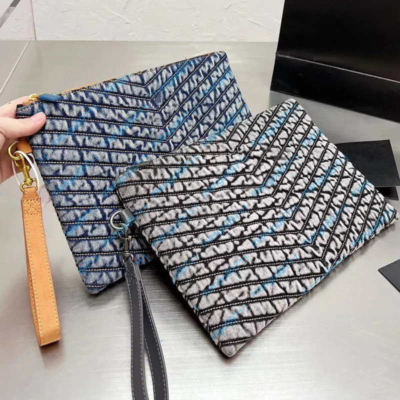 Pochette per donna Borse da spiaggia estive Busta Pochette in denim Portamonete con cerniera Portafogli da polso con scatola 25 cm
