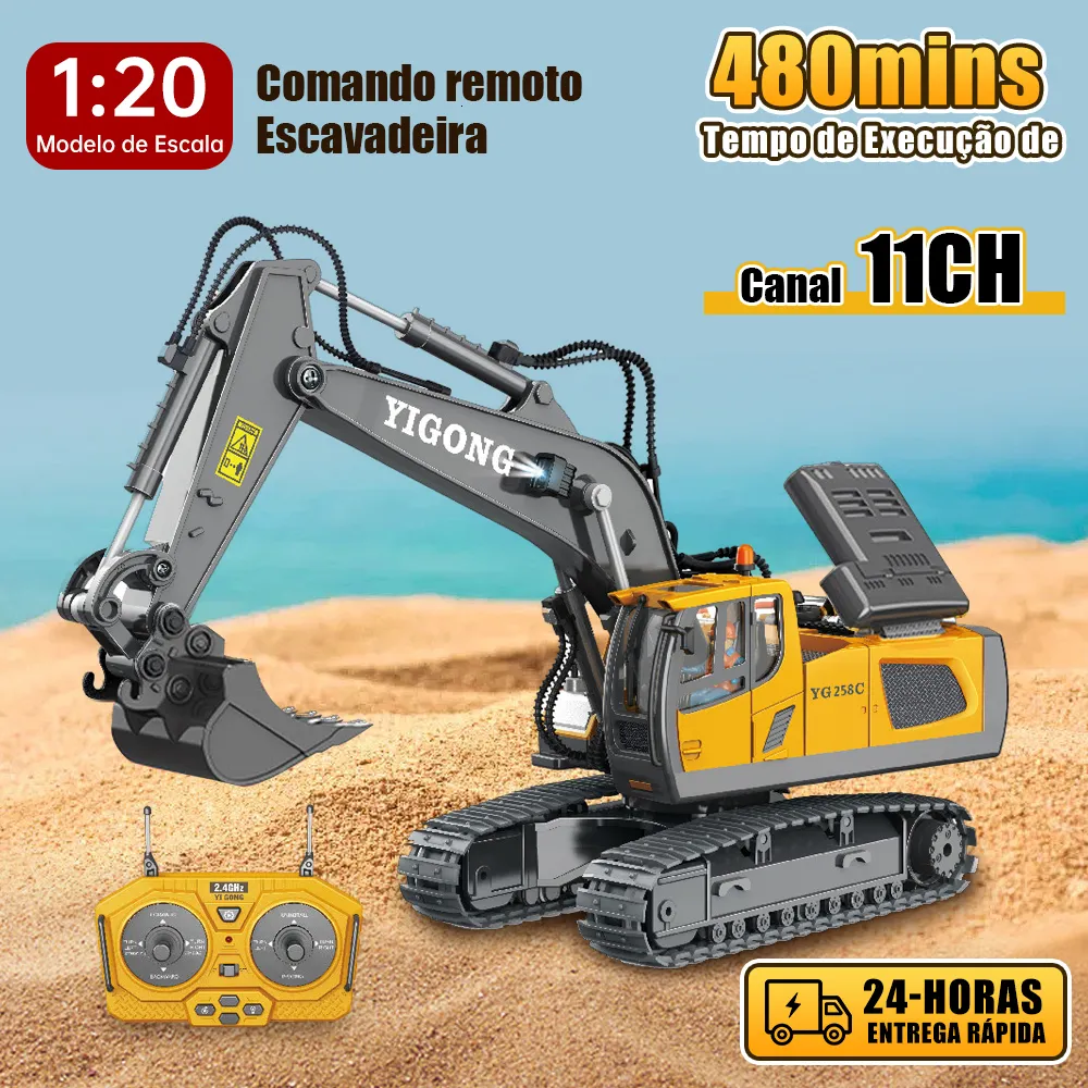 RC Robot Excavator Bulldozer 1 20 2 4GHZ 11CH Construction Truck Engineering Fordon med lätt musik Julgåva Toys for Kids 230323