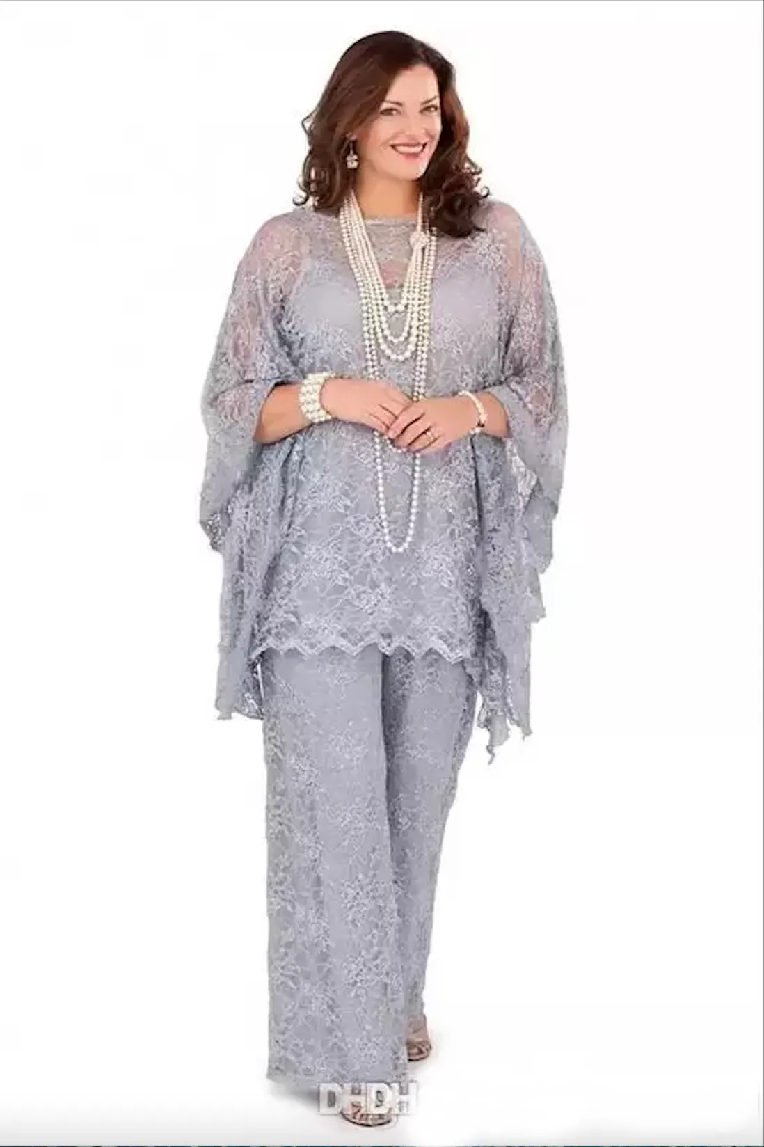New Lace Mother of the Bride Pant Suits Plus Size Long Sleeves Silver Women Formal Gowns Three Pieces Mother Dresses for Wedding