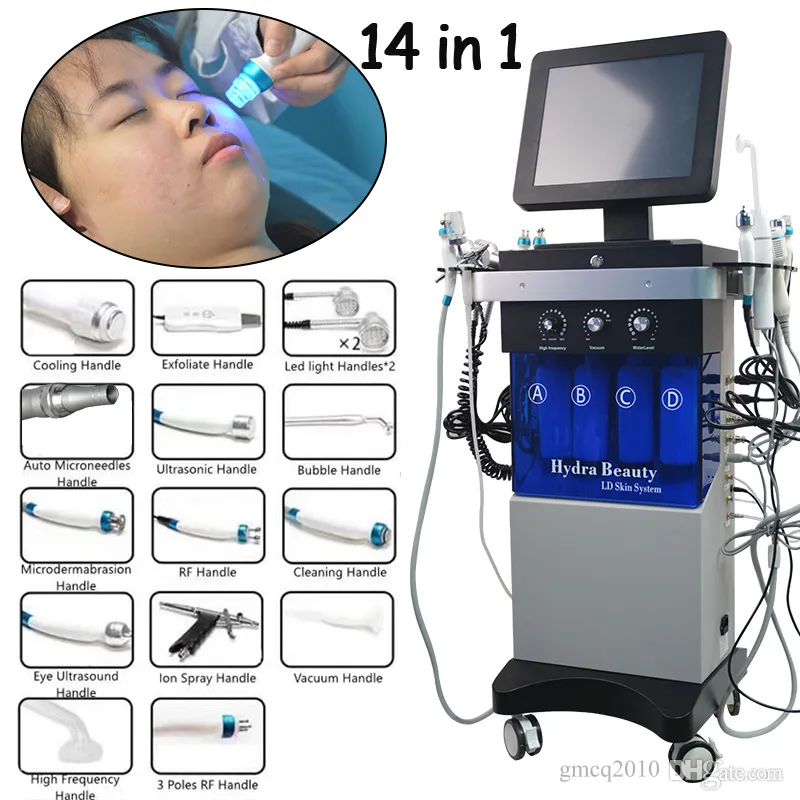 14 em 1 Máquina de beleza de cuidados faciais Dermoabrasão Peelig Skin Cleansing Tratamento de face Ultrassom RF Microdermoabrasão Oxigênio Gun