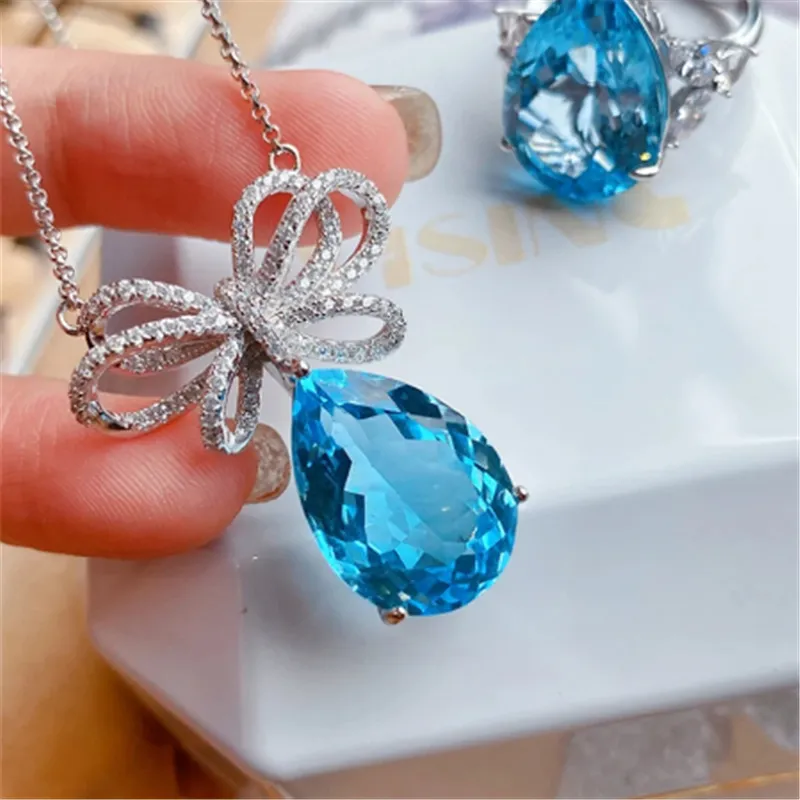 Bowknot Chocker Necklace AAAAA Zircon 925 Sterling Silver Cains Engagement Bendants Necklace for Women Promise Jewelry Gift