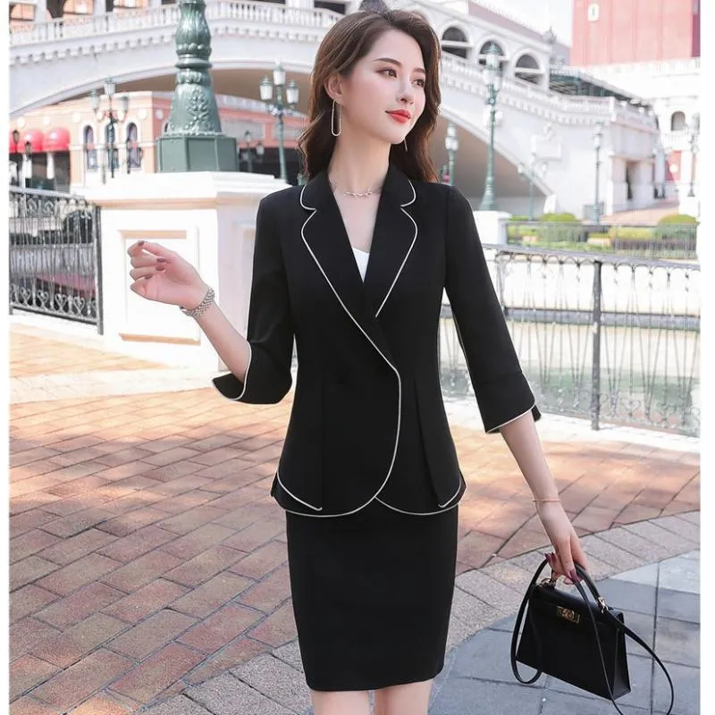 women's black dress suits Women's Black Double Breasted 3 Piece Suit, Elegant Black Suit for Cocktail, Wedding and Event 46 / 24 main image 0